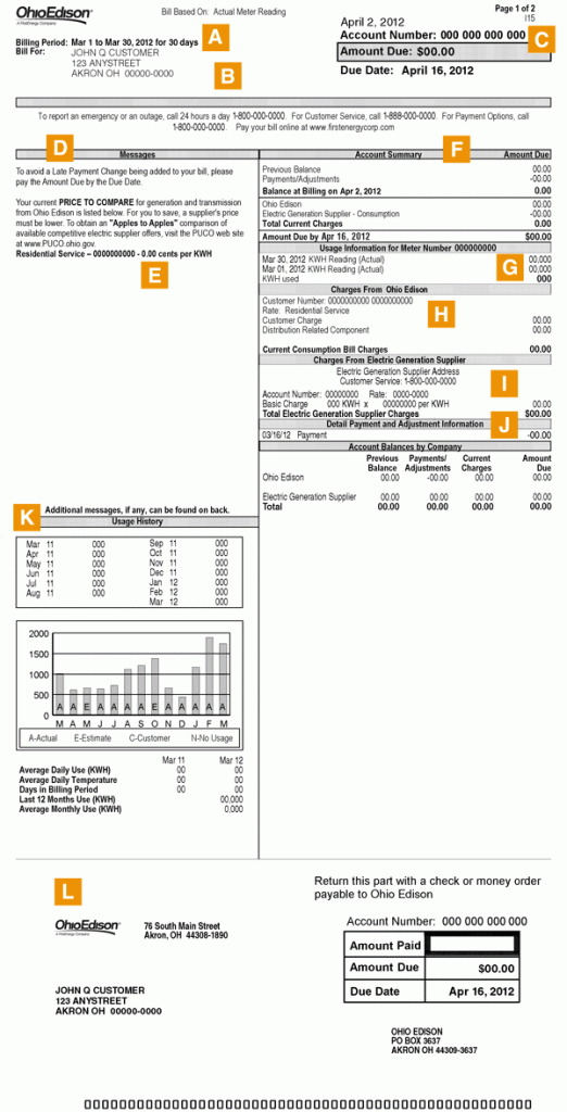 Annotated Ohio Edison Bill Example