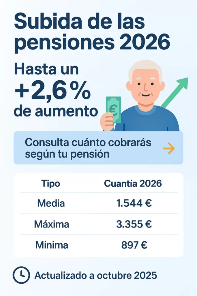 Gráfico de la subida de pensiones 2026