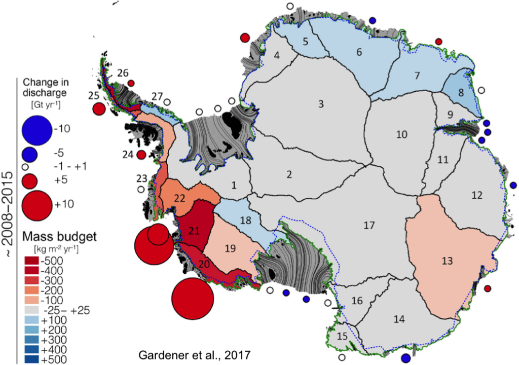 Map of Ice Mass Changes & Sea Level Contribution